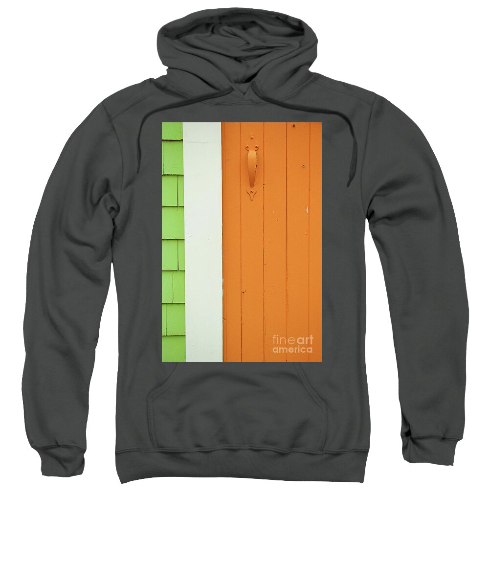 Canada Sweatshirt featuring the photograph Orange Door Green Wall by Lenore Locken