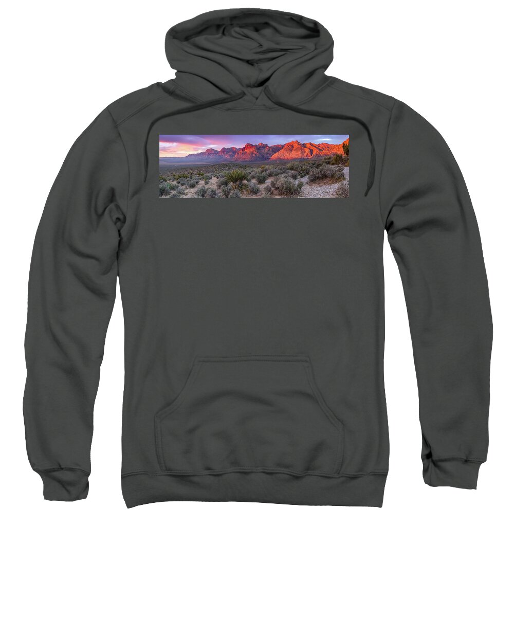 Red Sweatshirt featuring the photograph Panorama of Rainbow Wilderness Red Rock Canyon - Las Vegas Nevada by Silvio Ligutti
