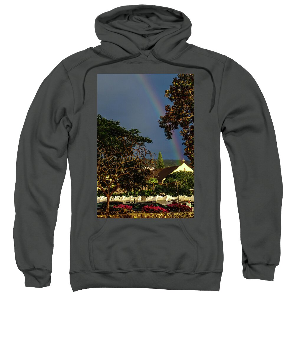 Hawaii Sweatshirt featuring the photograph Rainbow ended at the Church by John Bauer