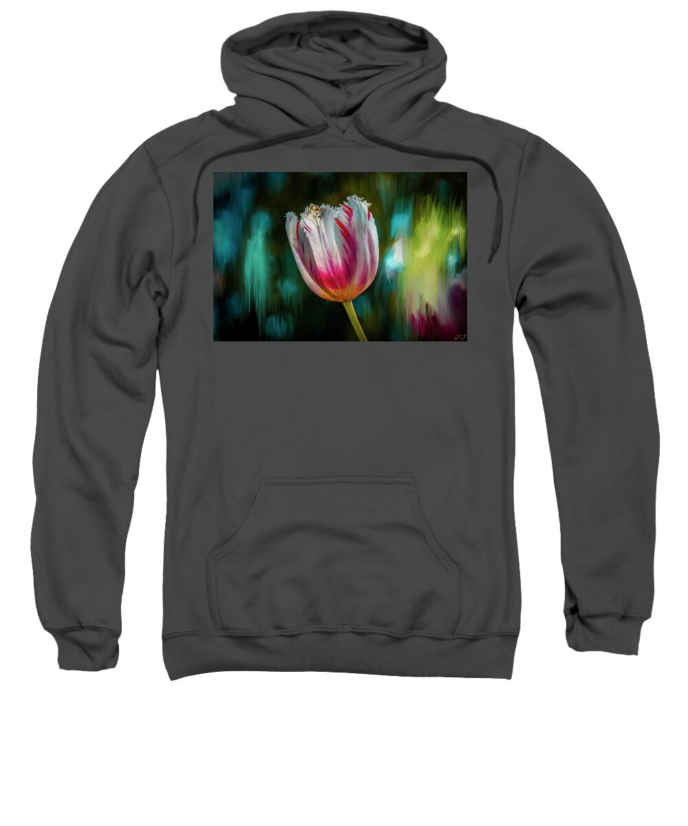 Red And White Tulip Sweatshirt featuring the mixed media Red and White tulip #i8 by Leif Sohlman