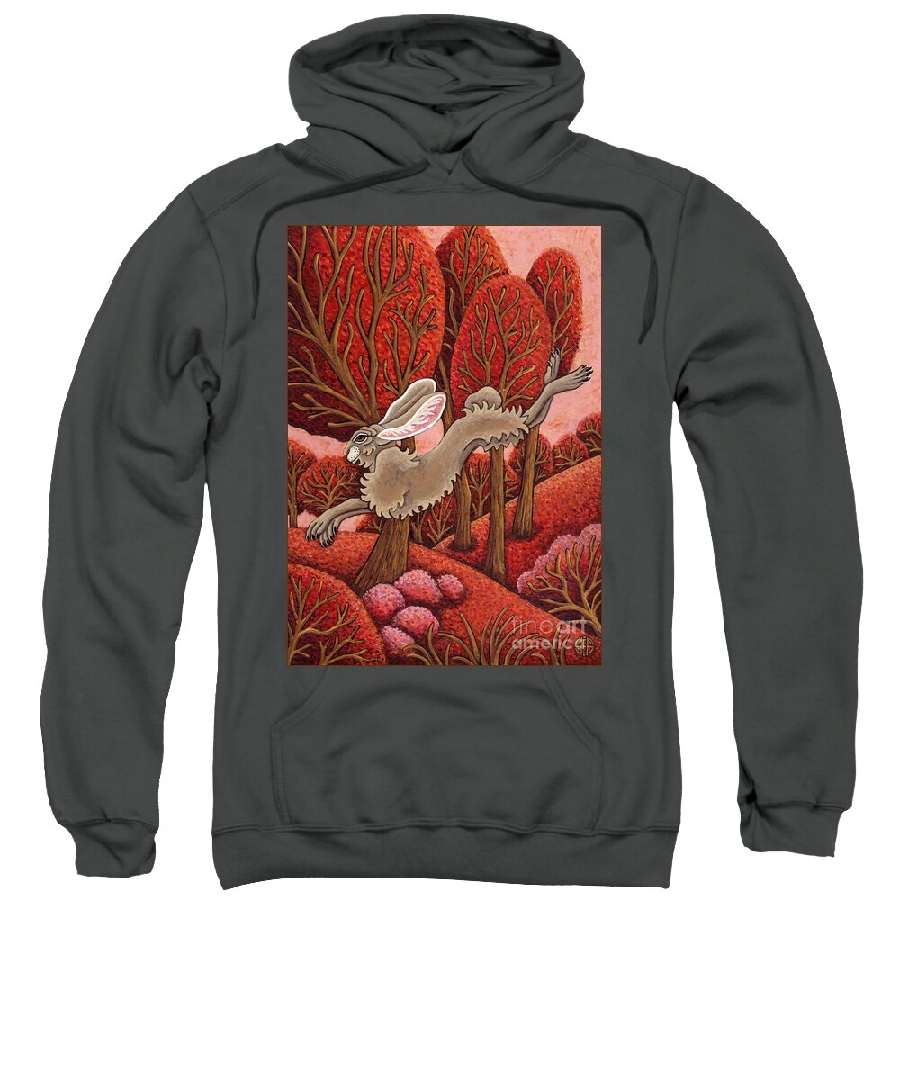 Hare Sweatshirt featuring the painting Red Forest Run by Amy E Fraser