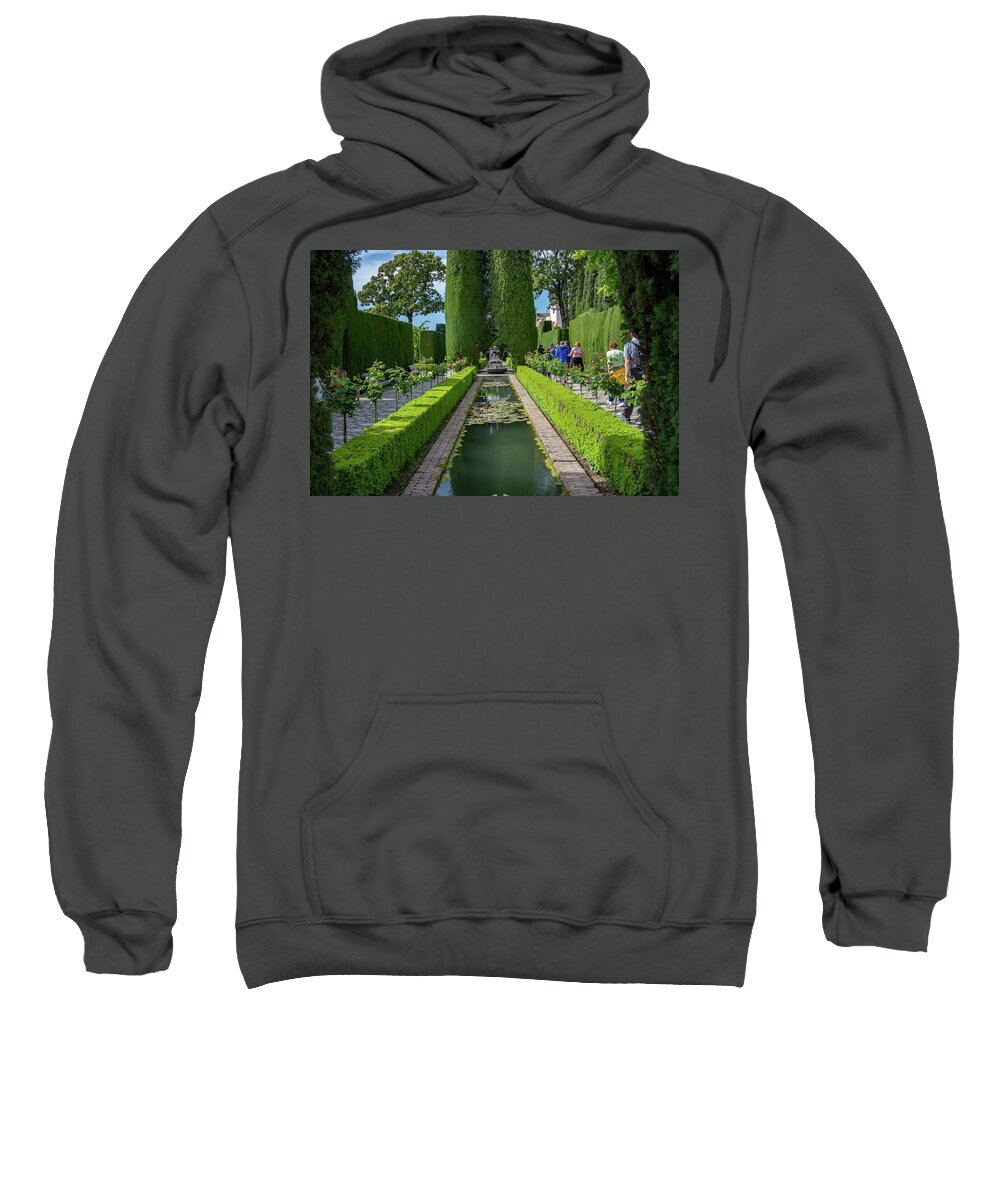 Alhambra Sweatshirt featuring the photograph Reflections on the Alhambra by Douglas Wielfaert