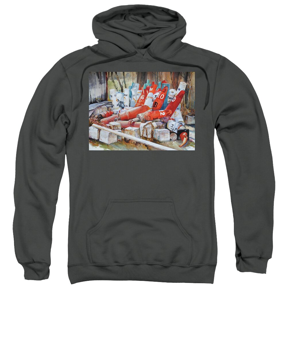 Channel Markers Sweatshirt featuring the painting Duxbury Channel Markers by P Anthony Visco