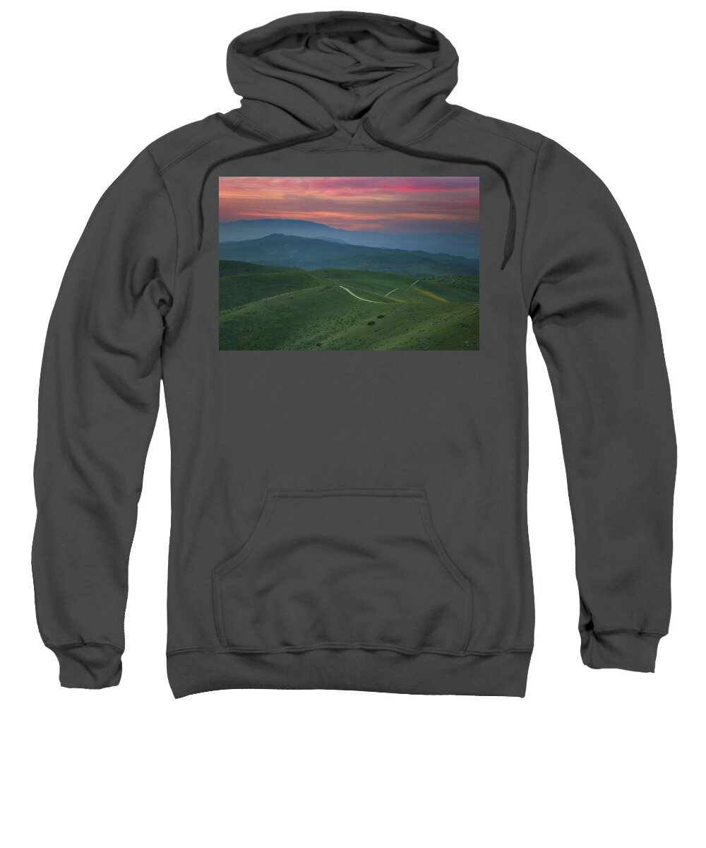 Sunrise Sweatshirt featuring the photograph Rolling hills of the Temblor Range during sunrise from Carrizo Plain National Monument in California by Jetson Nguyen