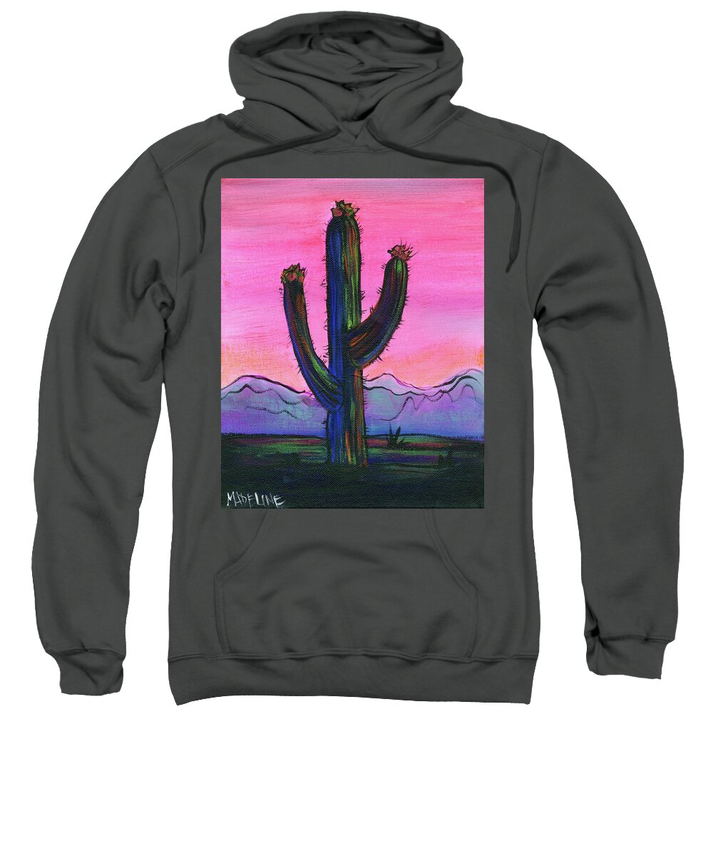 Saguaro Sweatshirt featuring the painting Saguaro Sunrise by Madeline Dillner