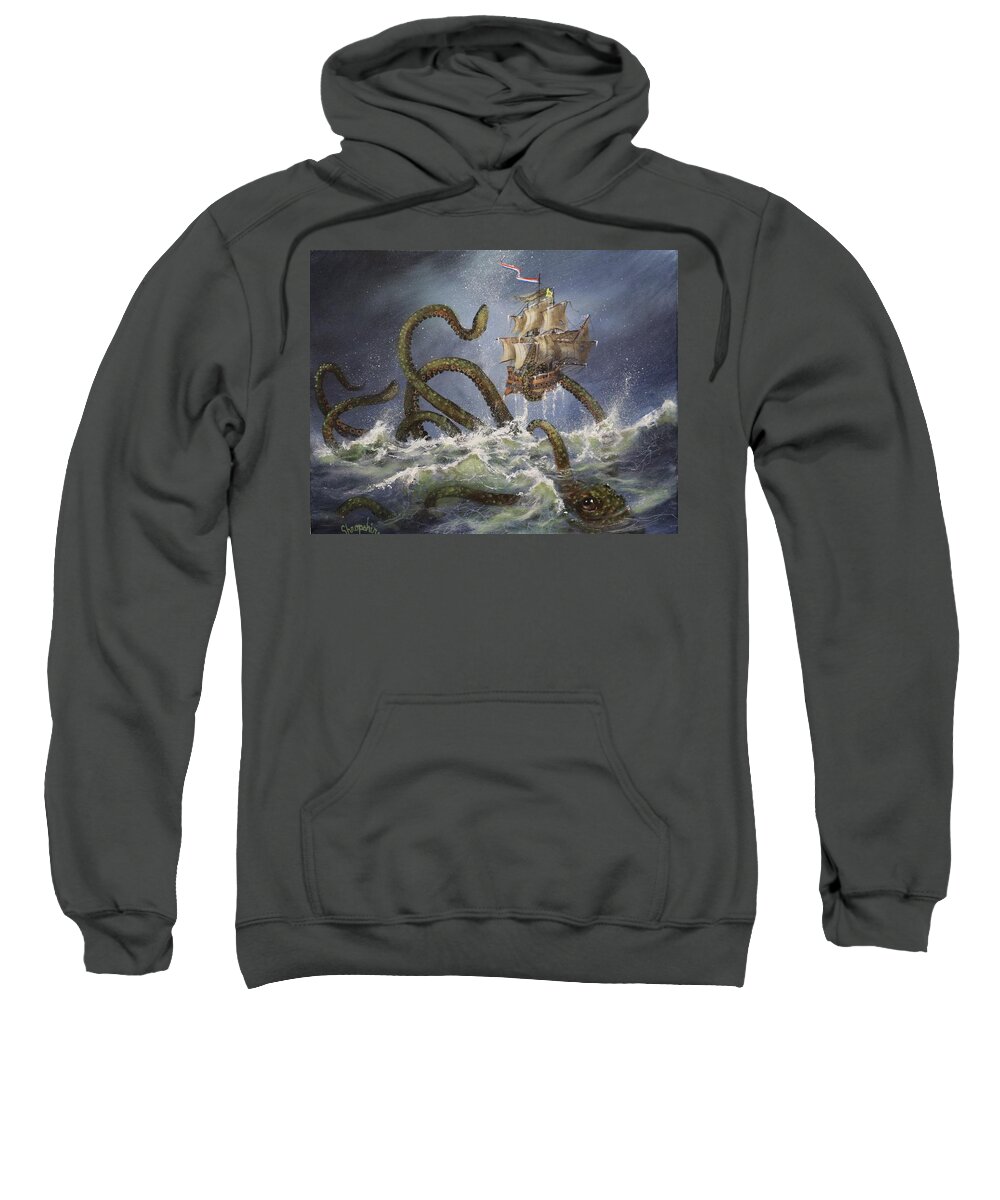 Kraken Sweatshirt featuring the painting Sea Monster by Tom Shropshire