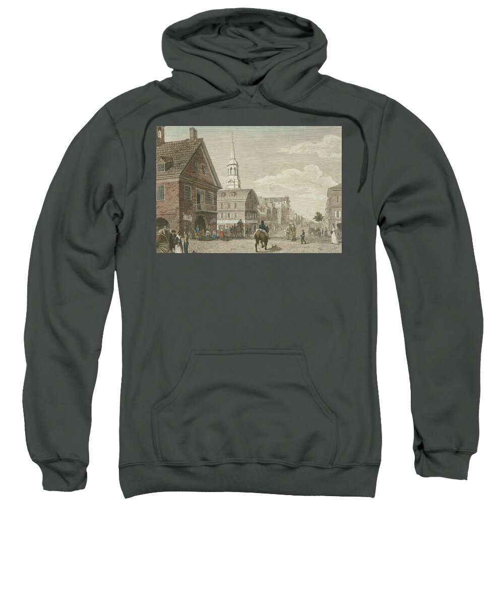 Christ Church Sweatshirt featuring the drawing Second Street North from Market St. and Christ Church by William Birch