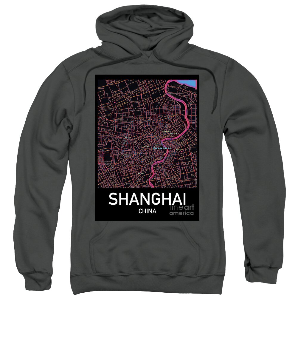 Shanghai Sweatshirt featuring the digital art Shanghai City Map by HELGE Art Gallery