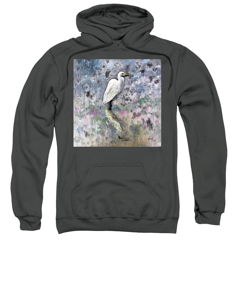 Rehoboth Beach Sweatshirt featuring the painting Silver Lake Snowy Egret by Josef Kelly