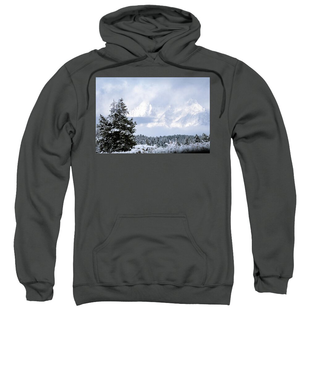 Grand Teton National Park Sweatshirt featuring the photograph Snow in the Tetons by Catherine Avilez