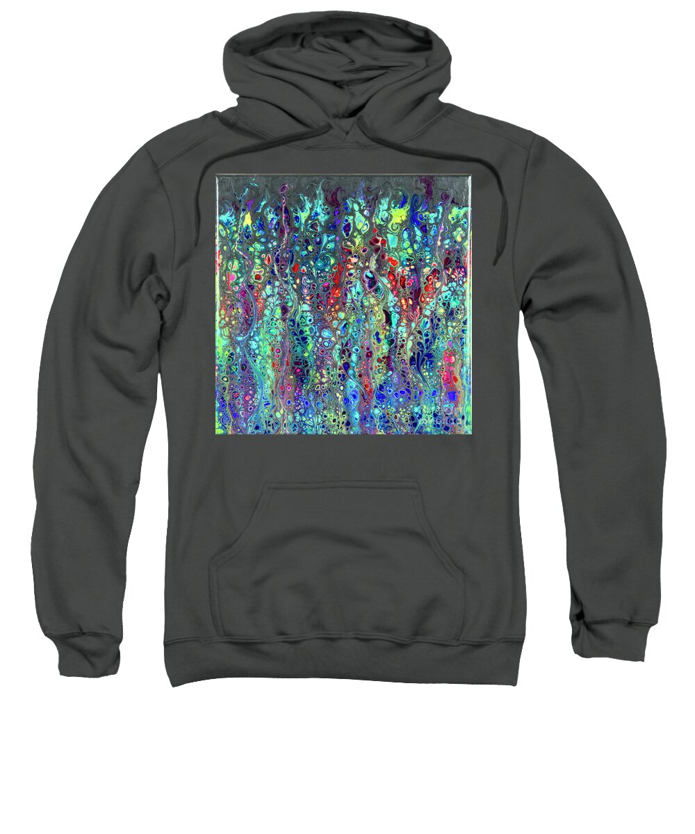 Poured Acrylics Sweatshirt featuring the painting Sorcerer's Garden by Lucy Arnold