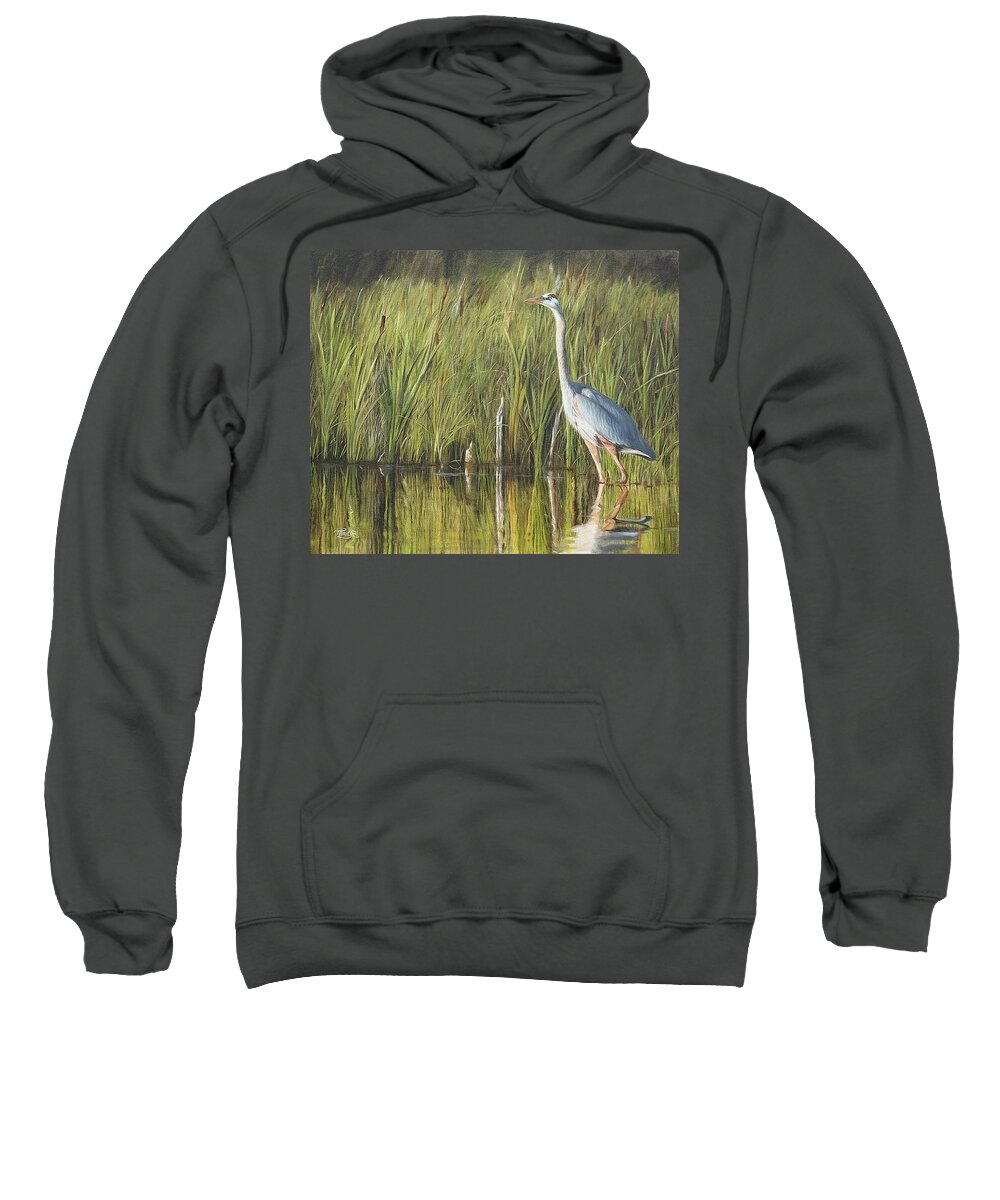Blue Heron Sweatshirt featuring the painting Stately Grace by Tammy Taylor