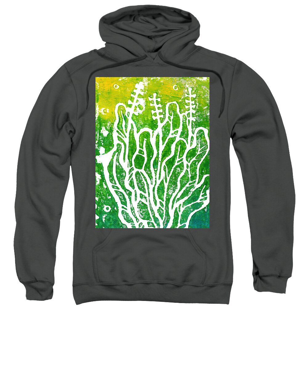 Gipsum Engraving Sweatshirt featuring the mixed media Summer Herbs, Green Yellow by Julia Khoroshikh