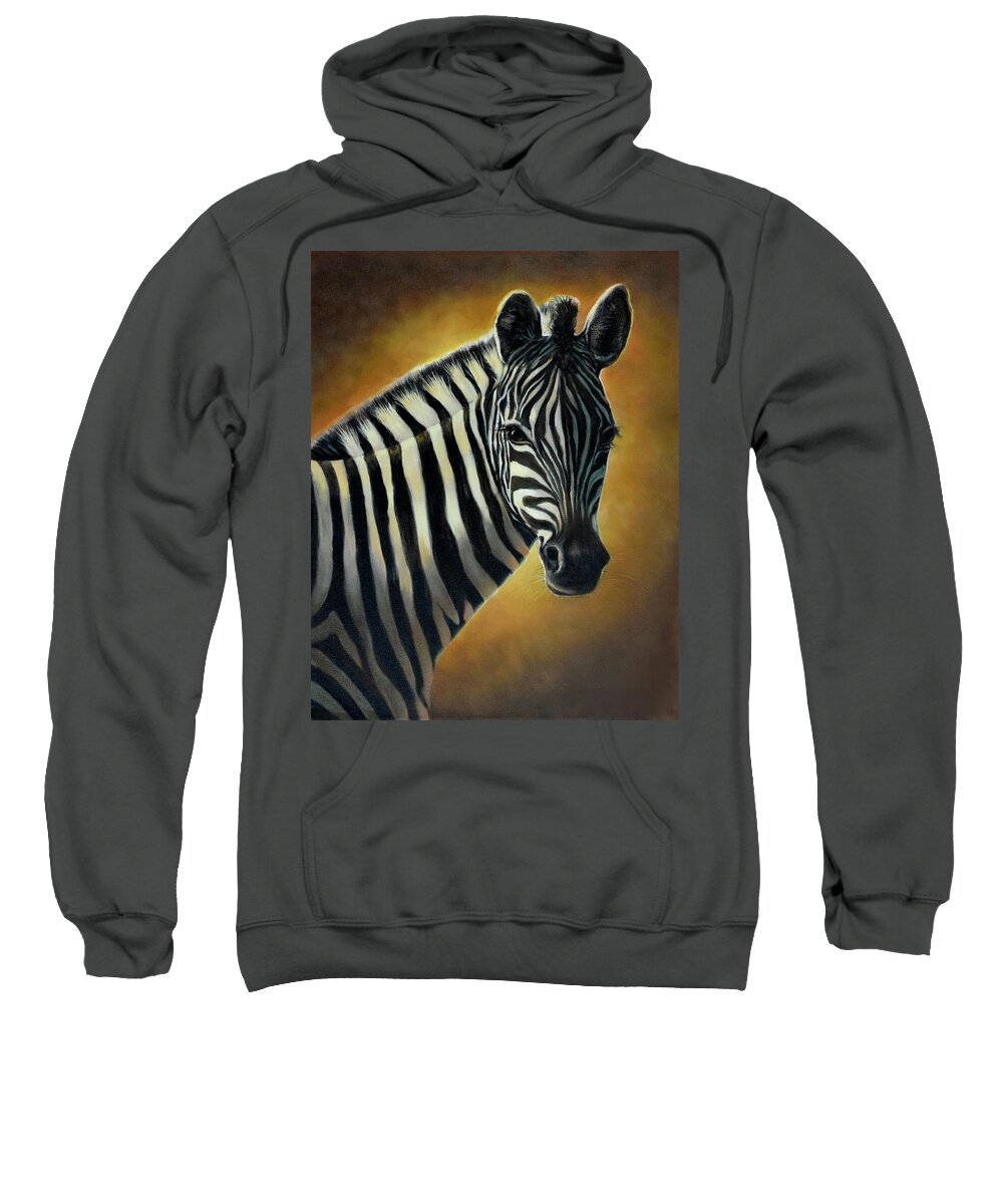 Zebra Sweatshirt featuring the painting Sunkissed Zebra by Lynne Pittard