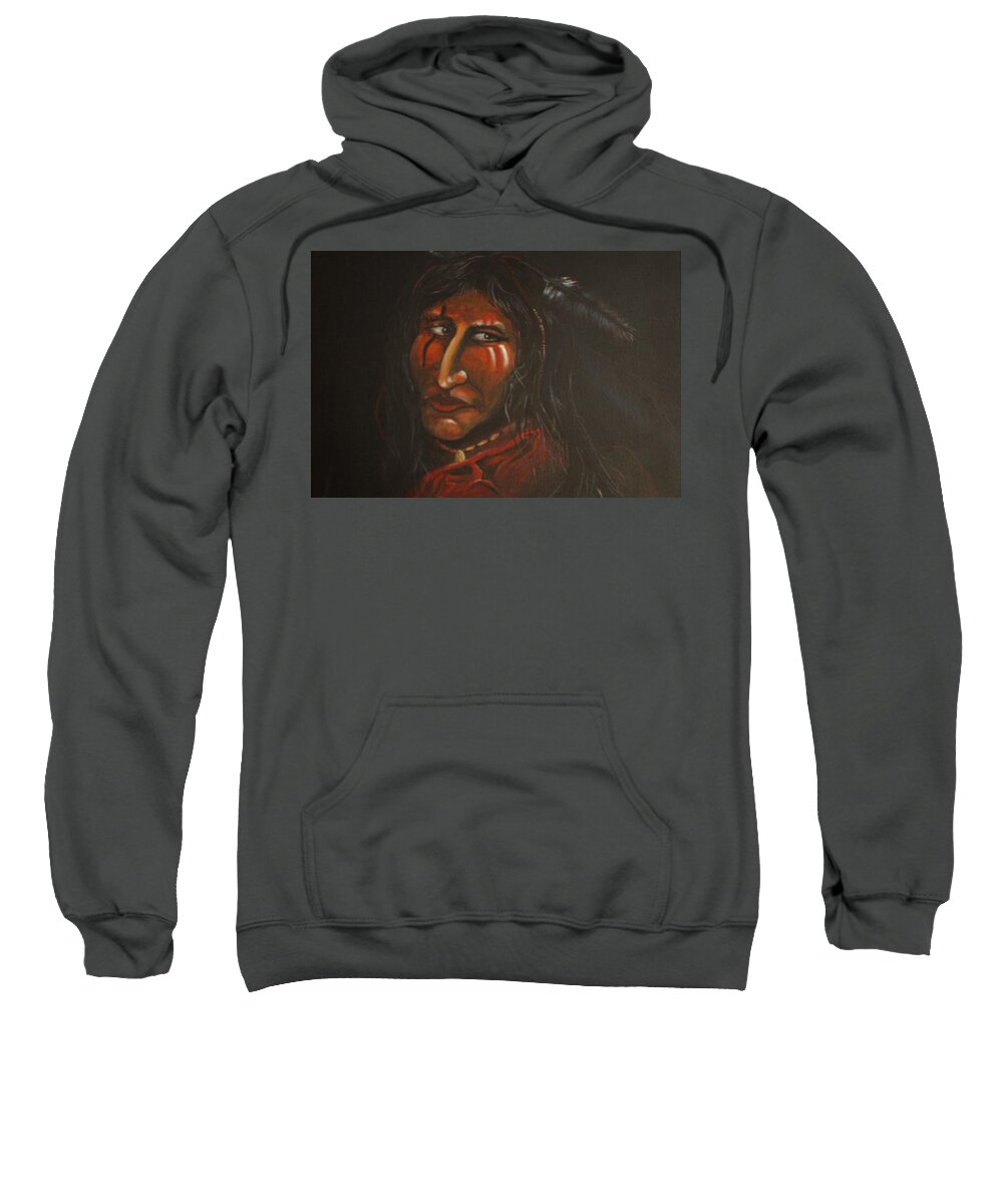 American Indian Warrior Sweatshirt featuring the painting Suspicion or Uncertainty by Philip And Robbie Bracco