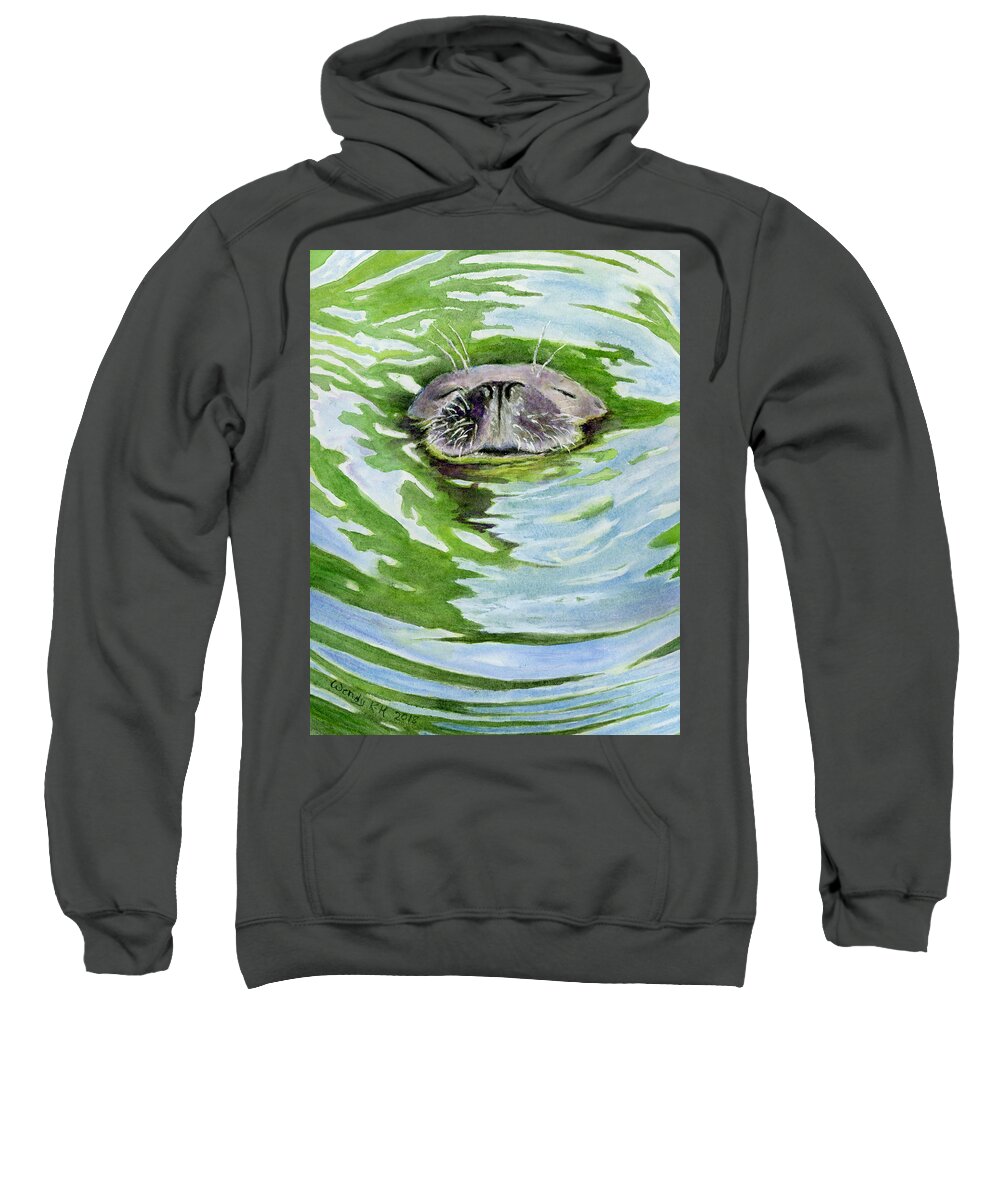 Water Sweatshirt featuring the painting Sweet Sleeping Seal by Wendy Keeney-Kennicutt