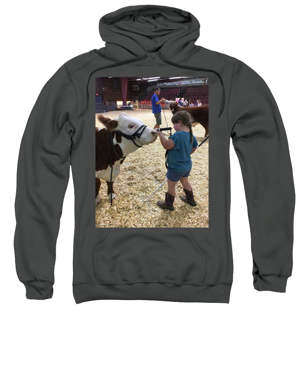 Livestock Sweatshirt featuring the photograph Taking the boss lead by Toni Hopper