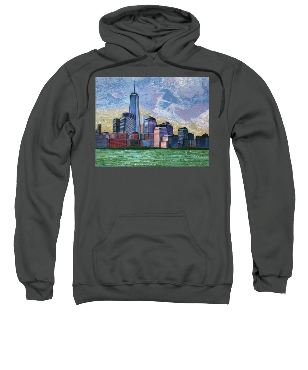 New York Sweatshirt featuring the painting The Big Apple by Mr Dill