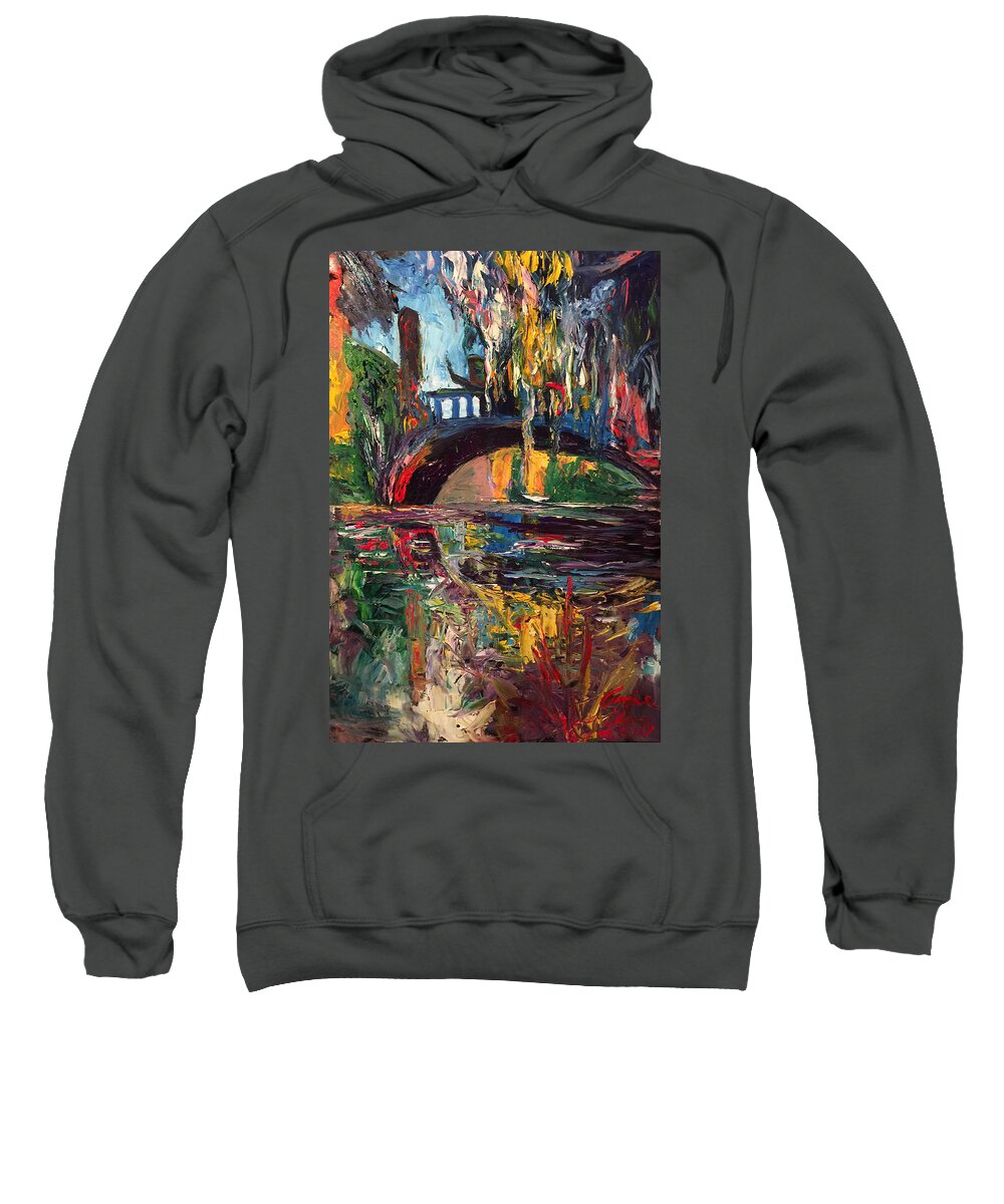 The Bridge At City Park New Orleans Sweatshirt featuring the painting The Bridge At City Park New Orleans by Amzie Adams