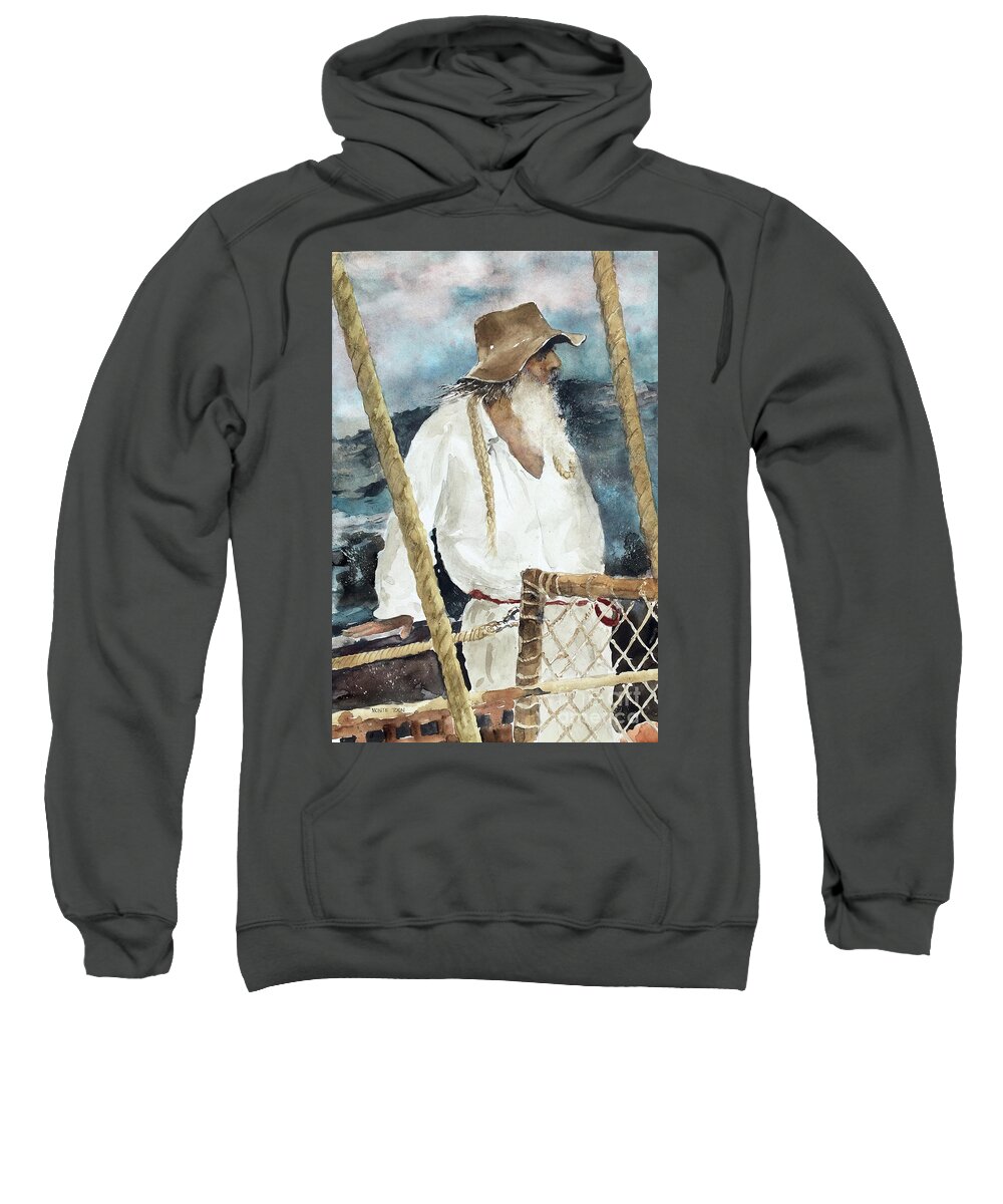 A Sailor Aboard A Ship At Jamestown. Sweatshirt featuring the painting The Colonist by Monte Toon