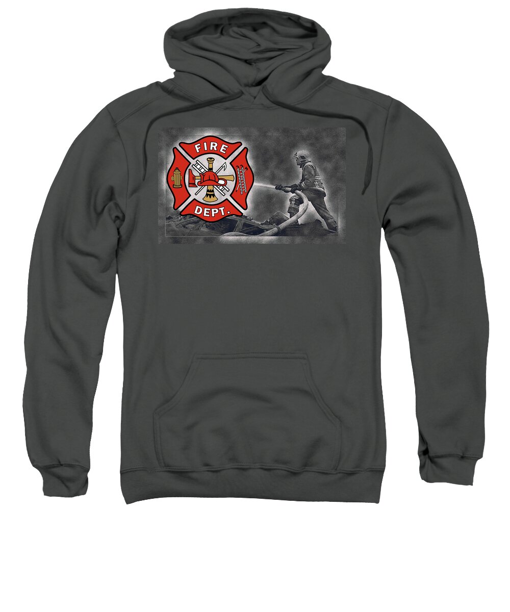 First Responder Sweatshirt featuring the digital art The Firefighter by Pheasant Run Gallery