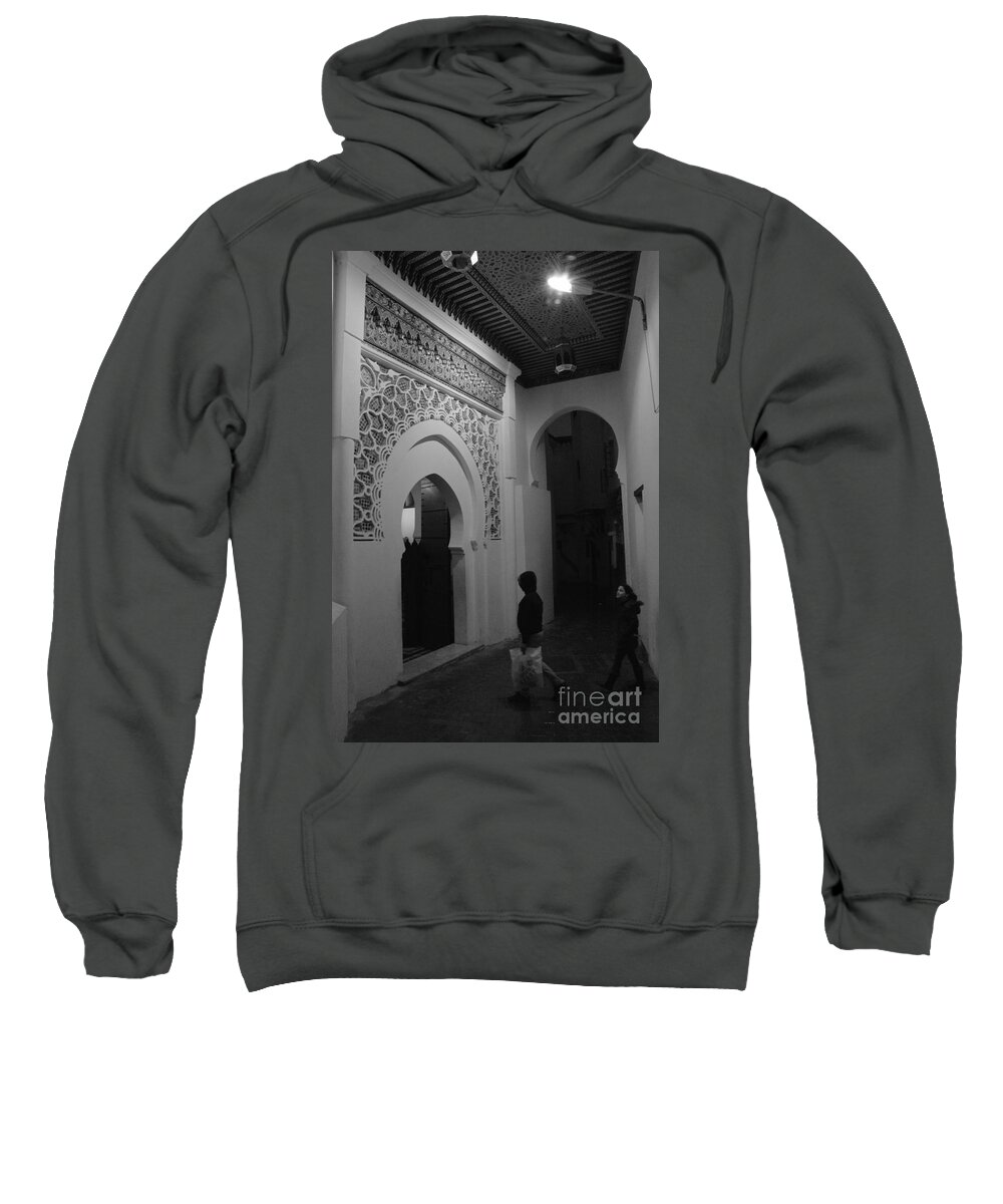 Night Shot Sweatshirt featuring the photograph The path to the temple - black and white by Yavor Mihaylov