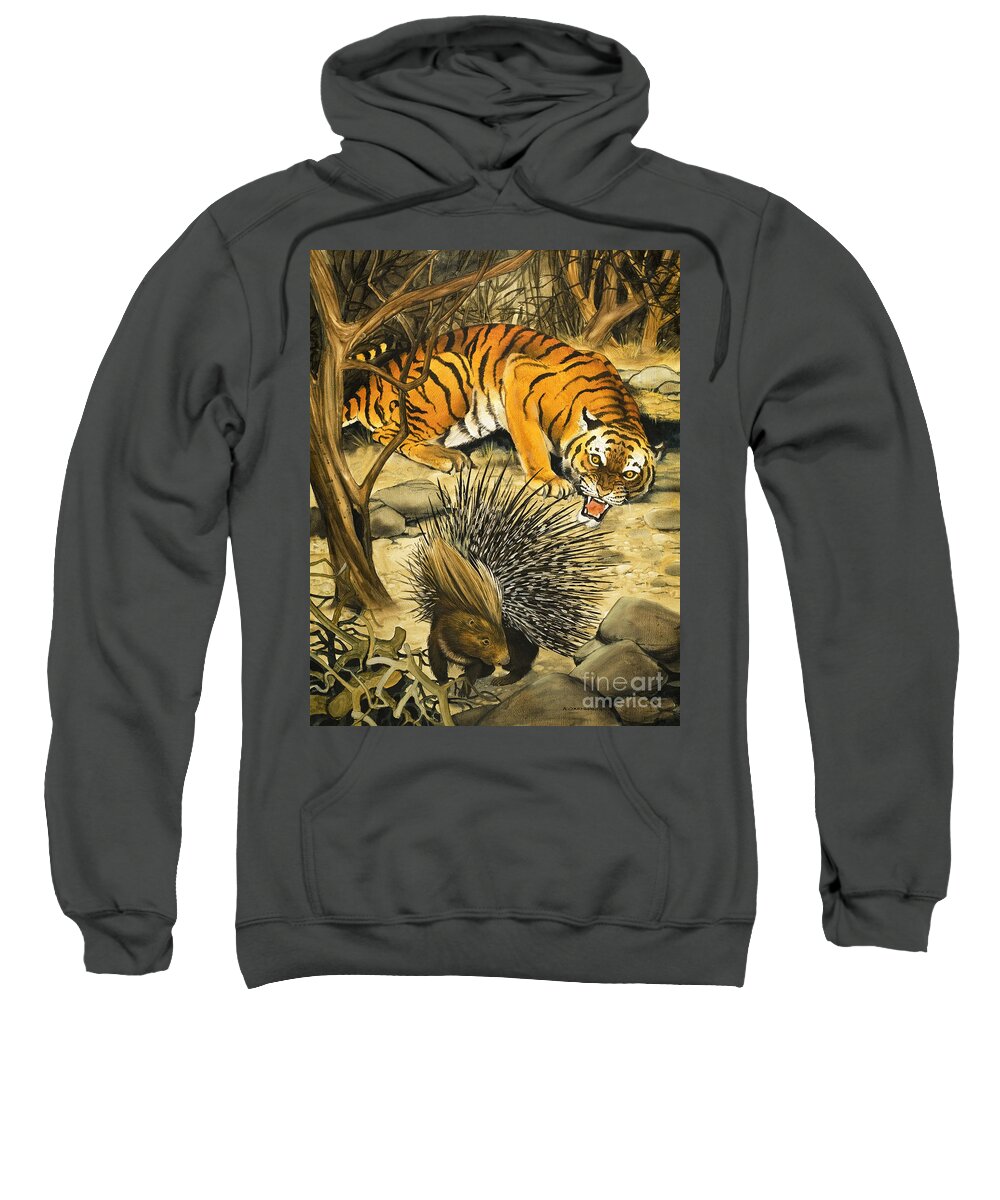 Tiger Sweatshirt featuring the painting Tiger And Porcupine by Arthur Oxenham