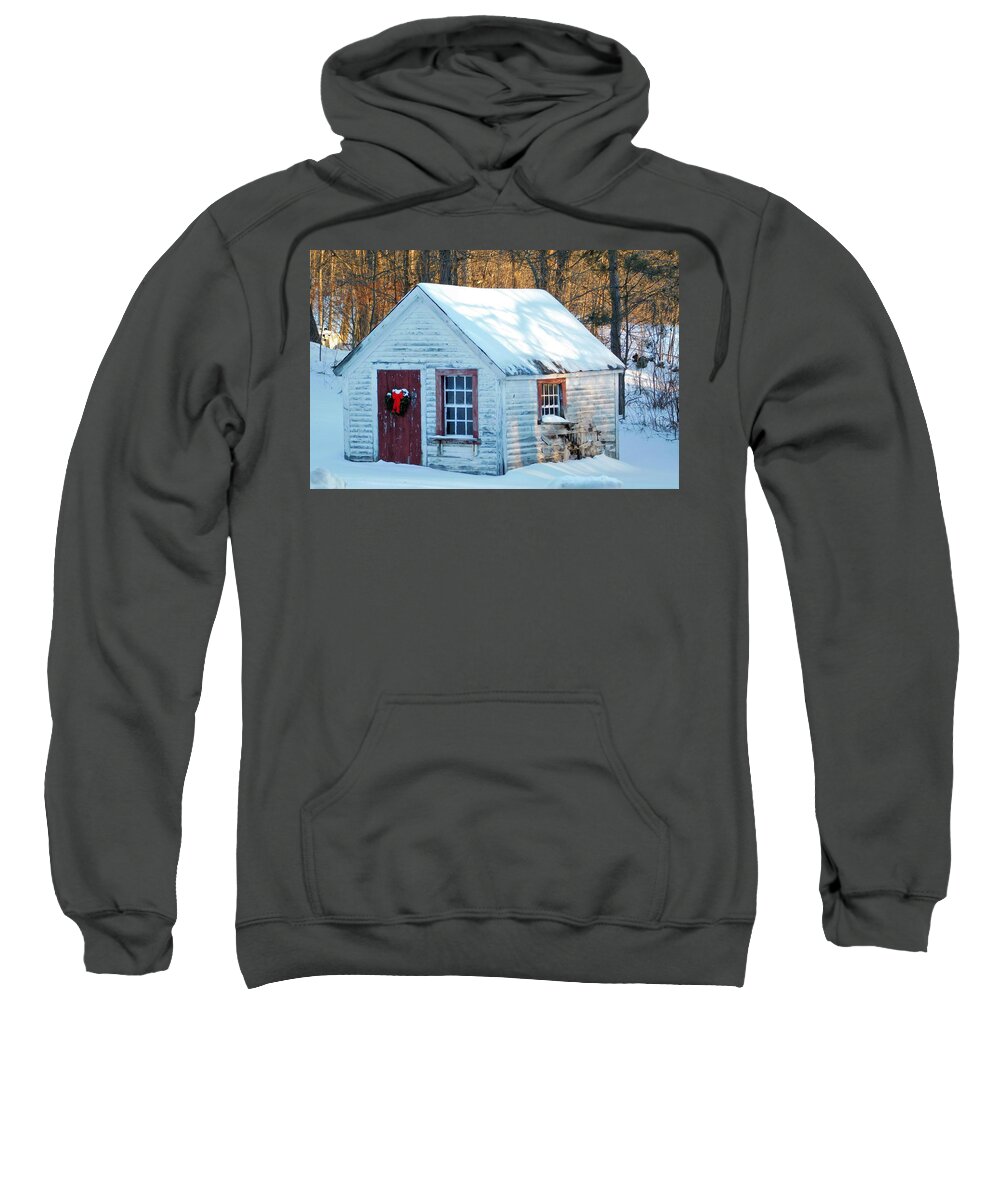 Red Sweatshirt featuring the photograph - Tiny Christmas House by THERESA Nye