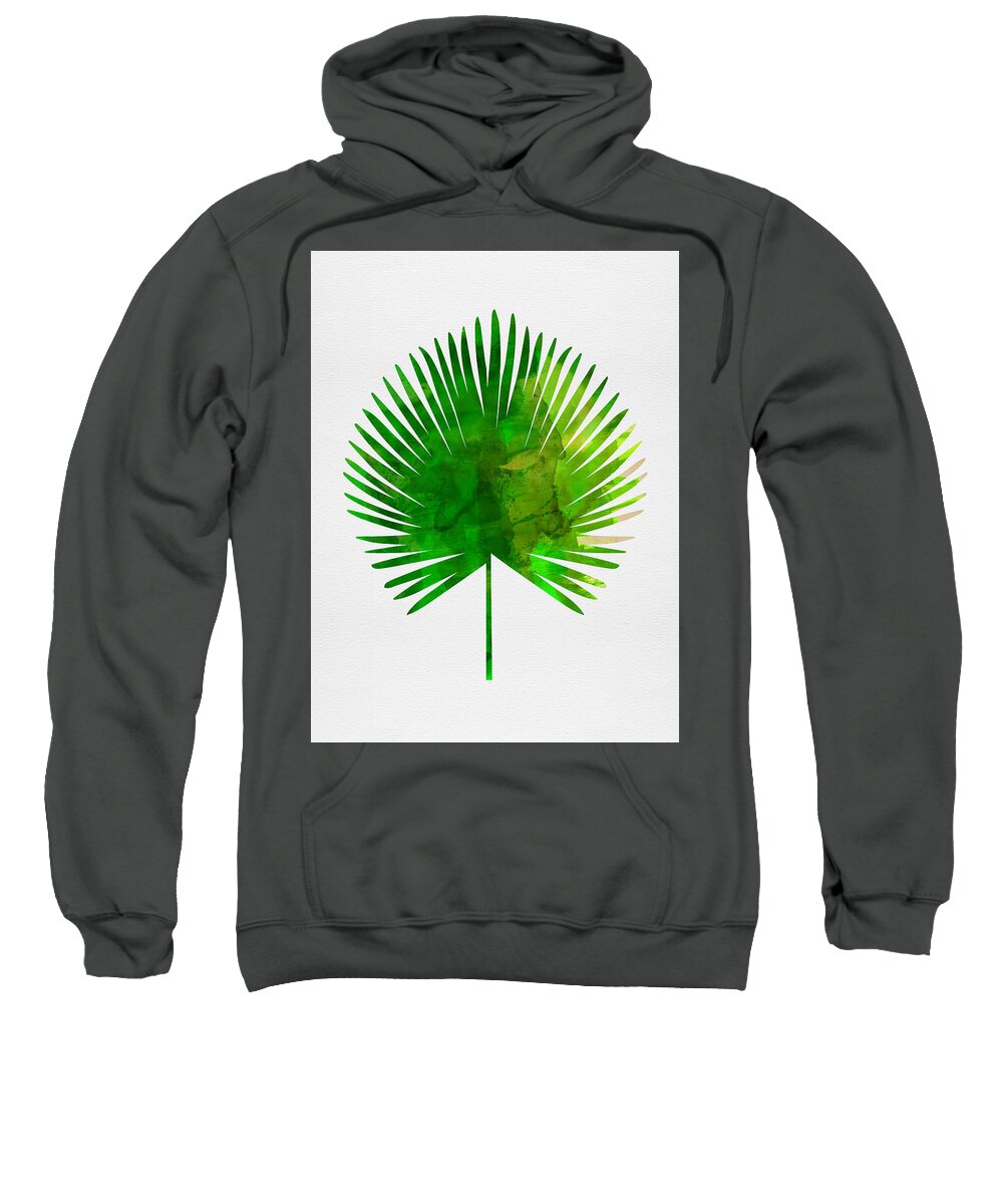Tropical Leaf Sweatshirt featuring the mixed media Tropical Chamaerops Leaf by Naxart Studio