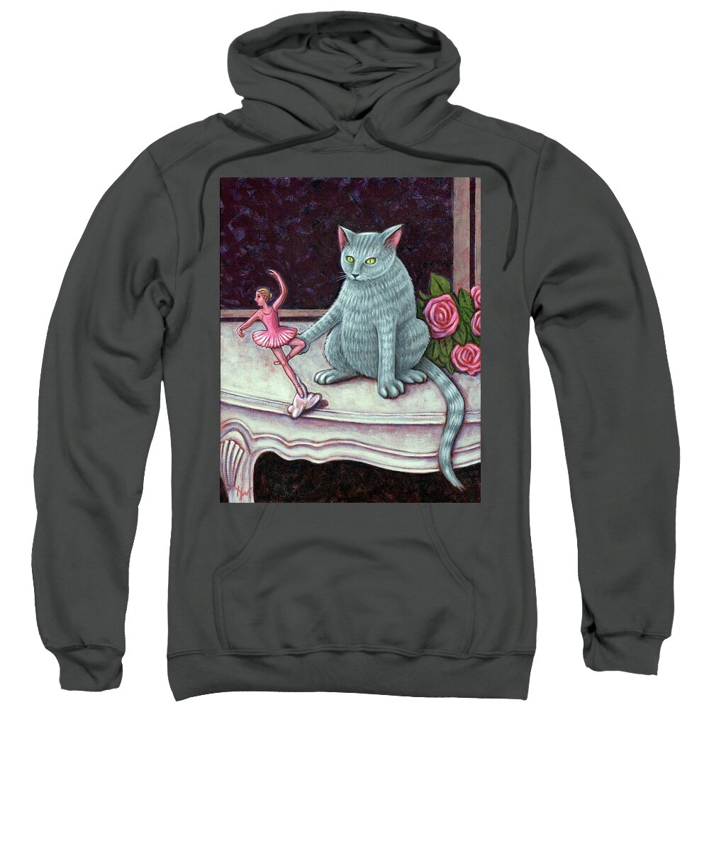 Cat Sweatshirt featuring the painting Trouble by Holly Wood