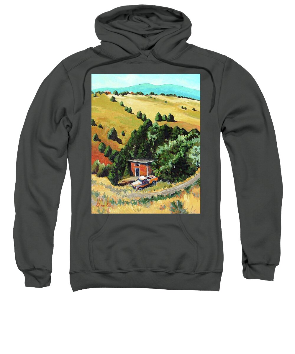 Southwestern Landscape Sweatshirt featuring the painting Truchas Hideaway by Gina Grundemann