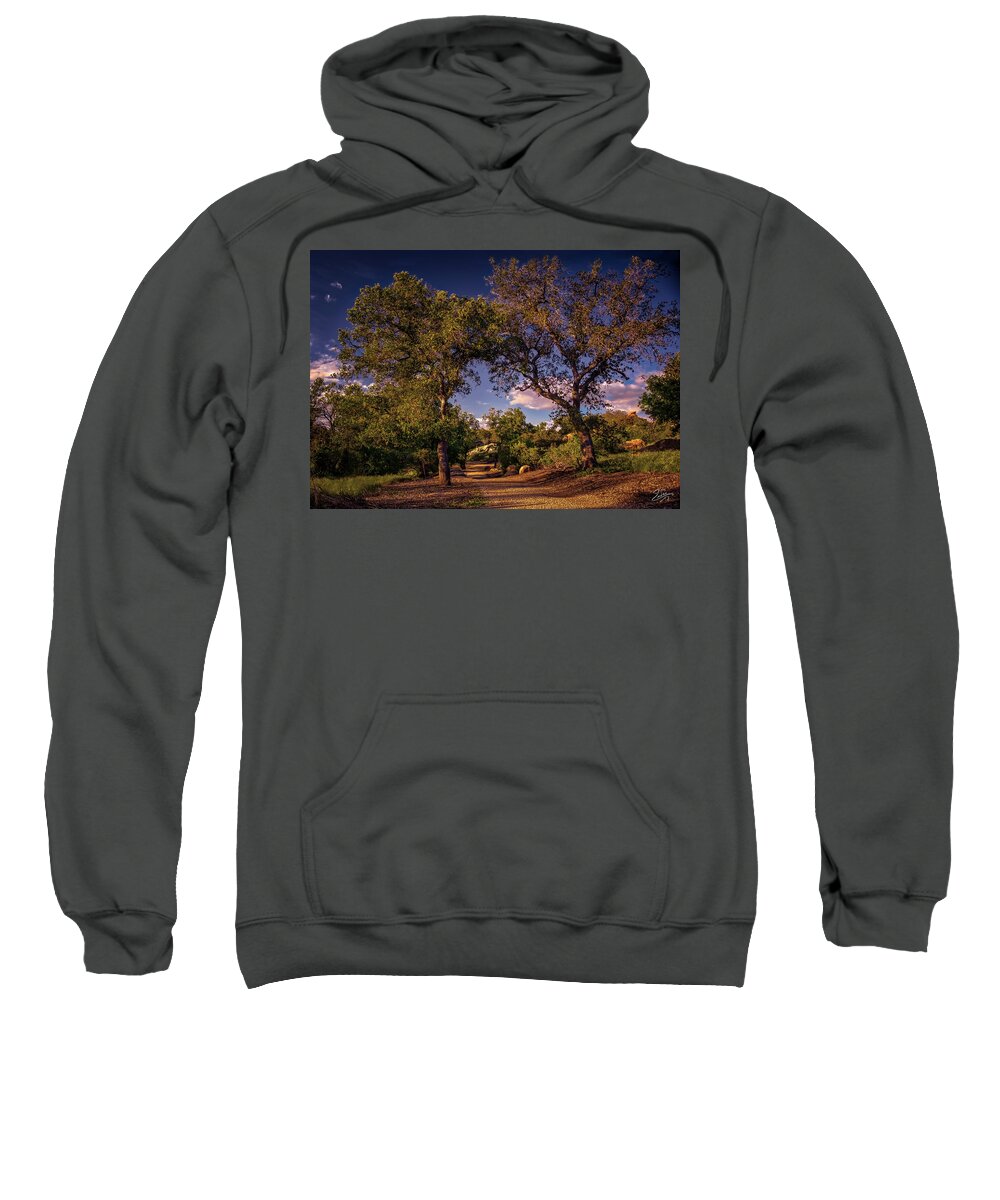 Oak Trees Sweatshirt featuring the photograph Two Old Oak Trees At Sunset by Endre Balogh
