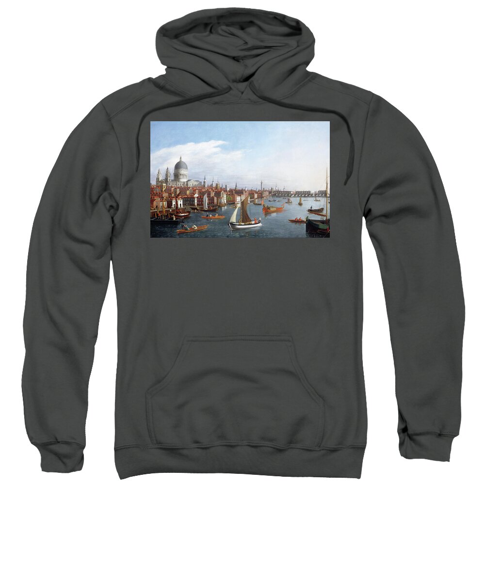 William James Sweatshirt featuring the painting View of the River Thames with St Paul's and Old London Bridge by William James