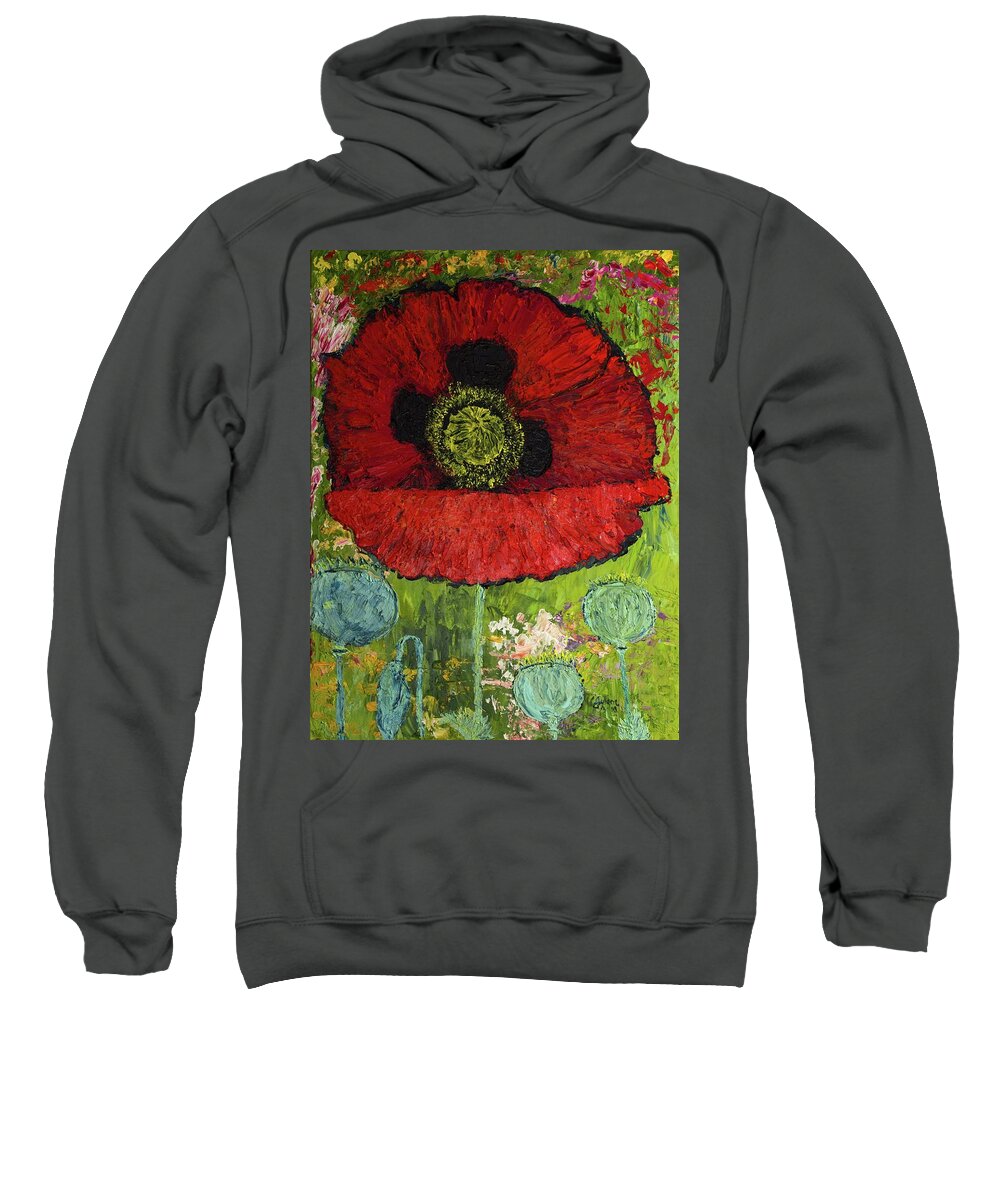 Poppy Sweatshirt featuring the painting Voluptuous Red Poppy by Julene Franki
