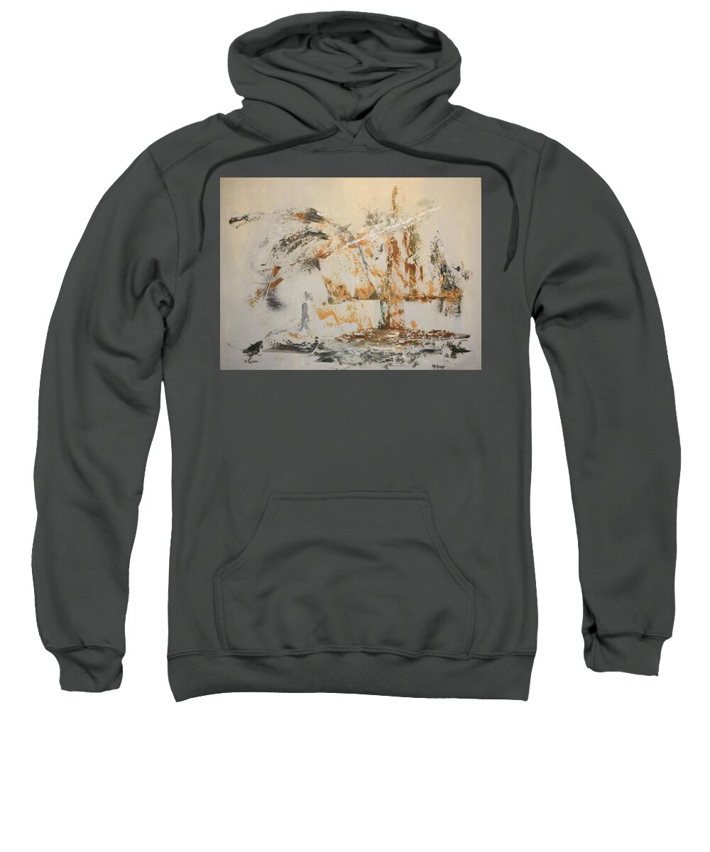 Gray Sweatshirt featuring the painting Never alone by Christine Cloutier