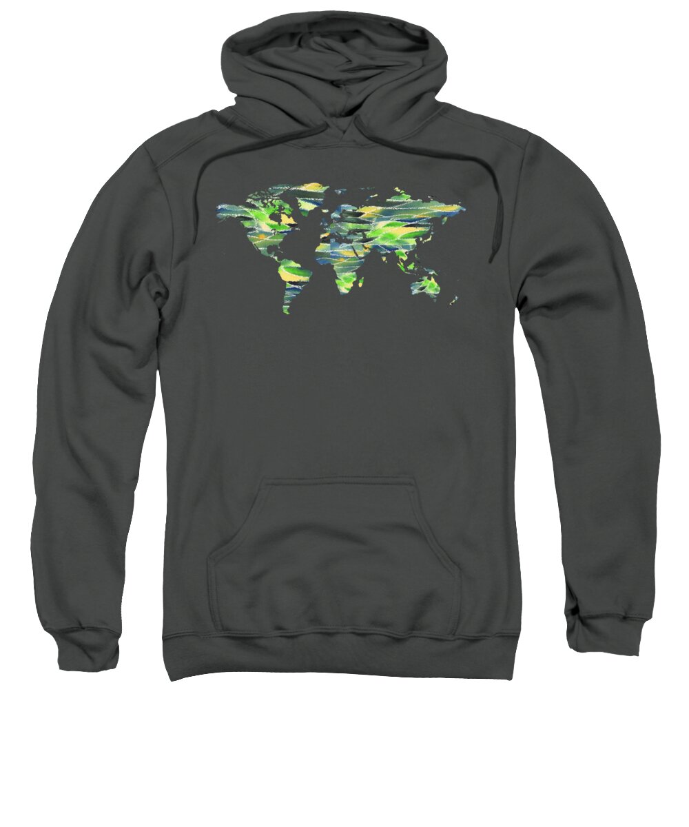 World Sweatshirt featuring the painting Watercolor Silhouette World Map Colorful PNG VII by Irina Sztukowski