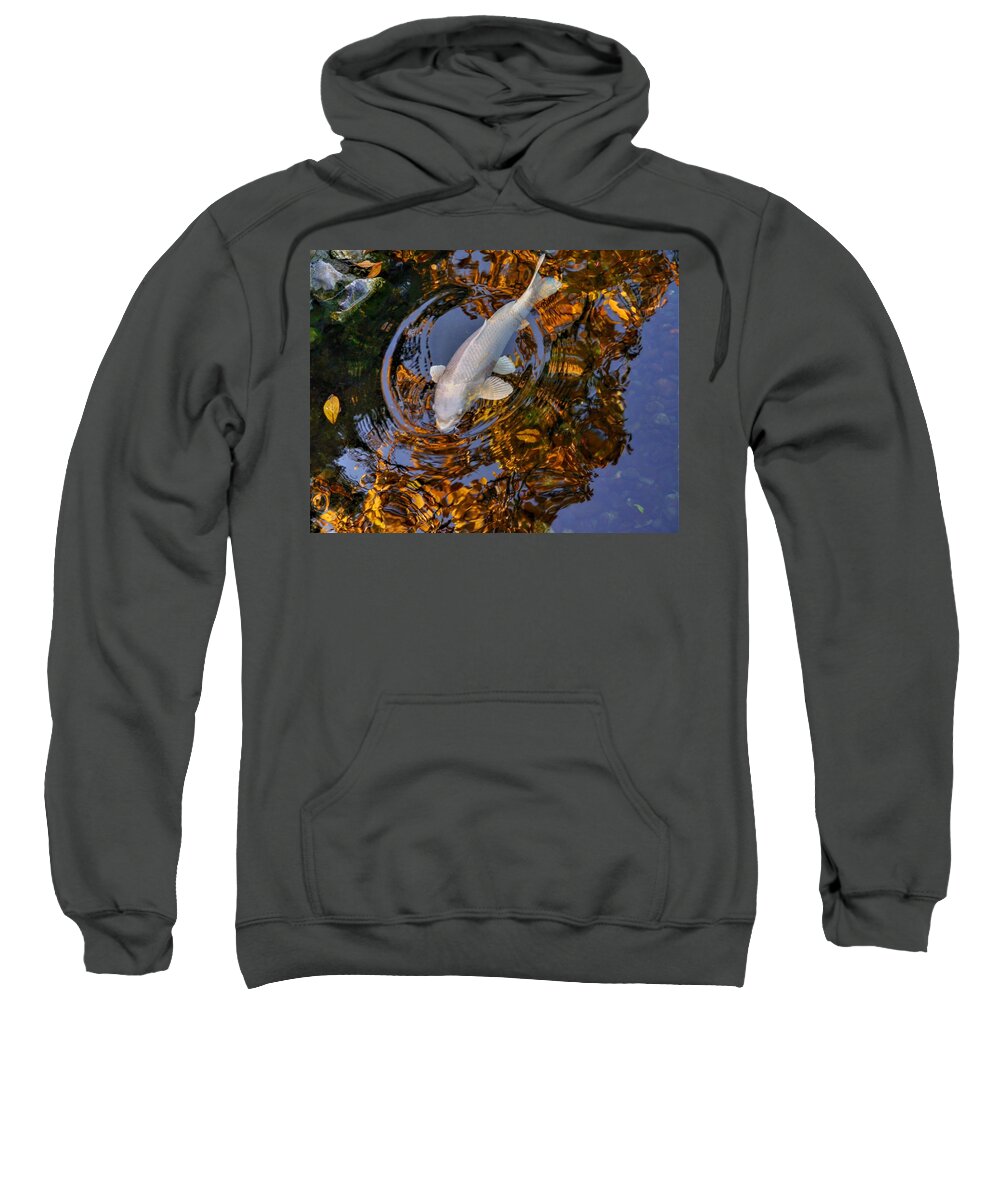 Koi Sweatshirt featuring the photograph White Koi on Gold by Peter Mooyman