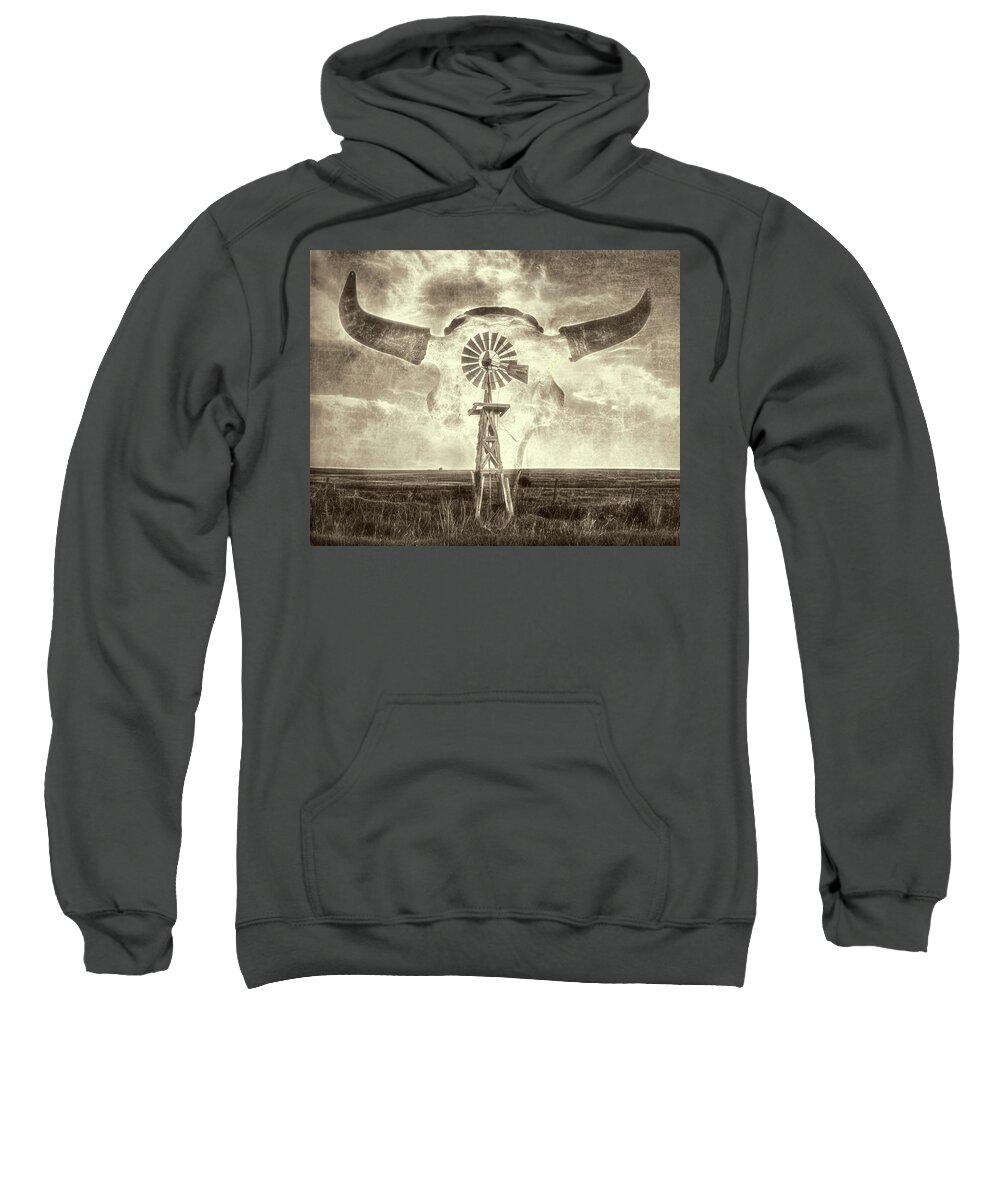 Kansas Sweatshirt featuring the photograph Windmill and Bison 002 by Rob Graham