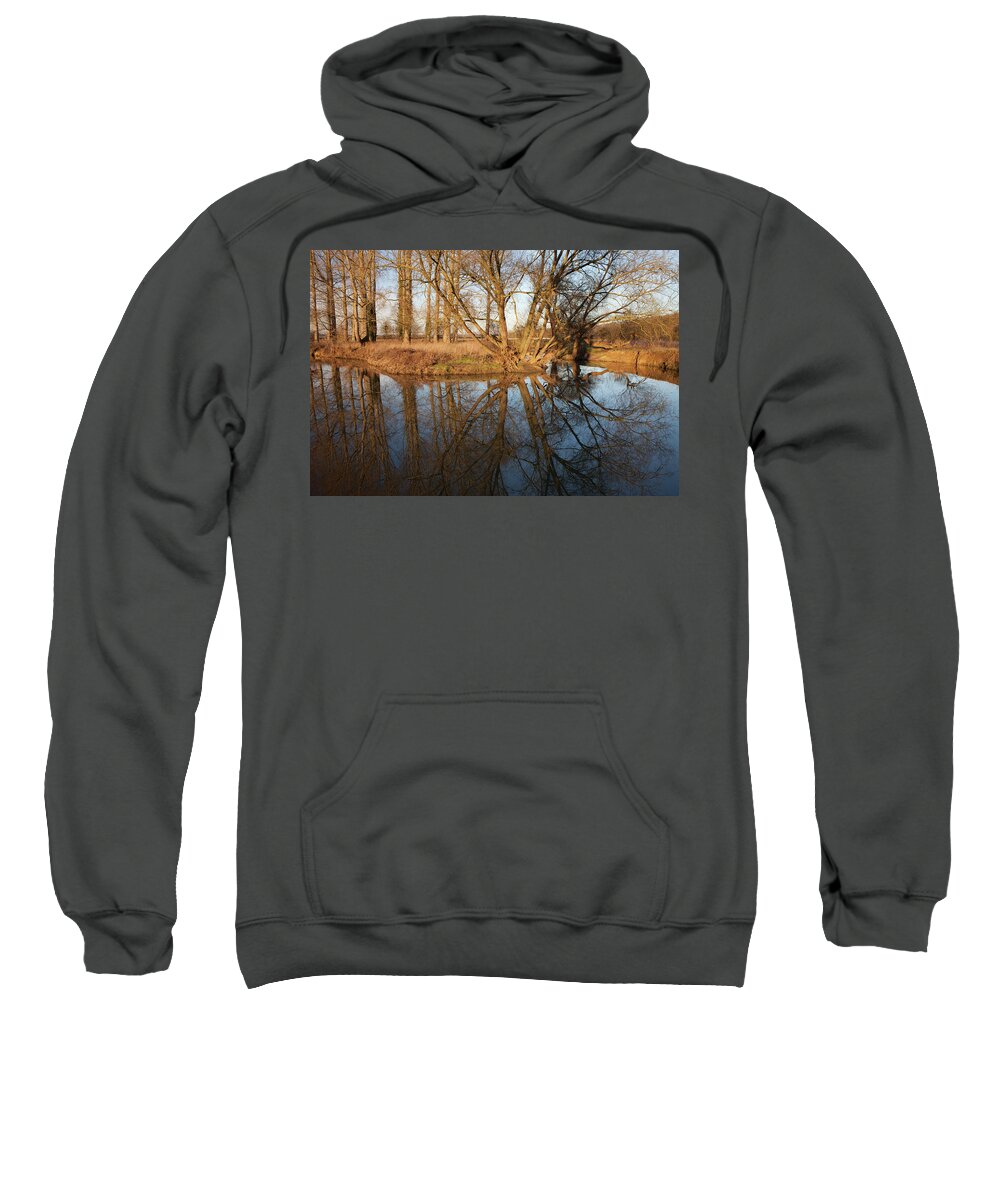 Black Dyke Sweatshirt featuring the photograph Winter reflections, Black Dyke, Peterborough by Nick Atkin