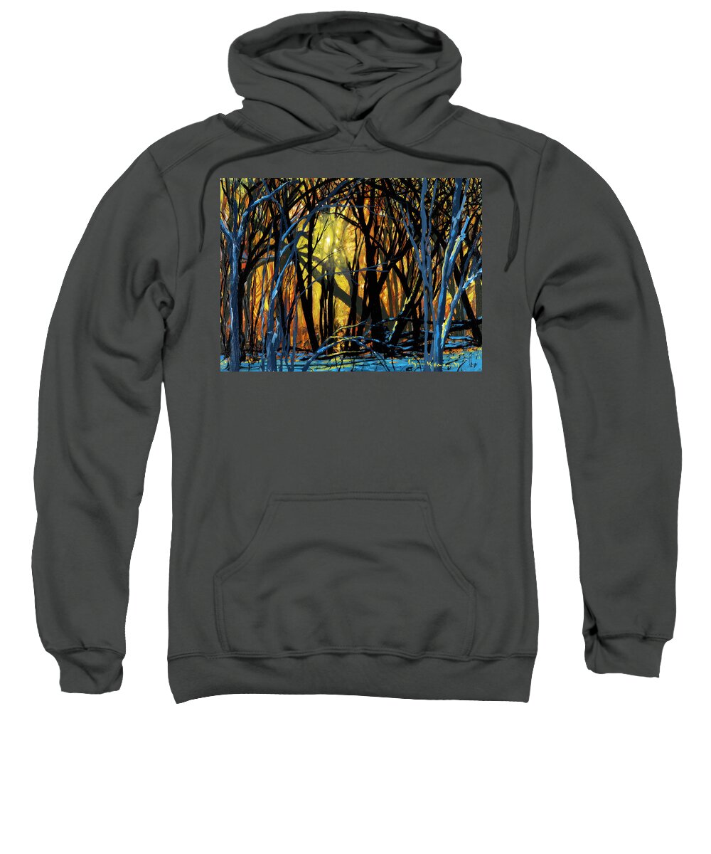 Winter Sweatshirt featuring the painting Winter Sunset in the Forest by Lynn Hansen