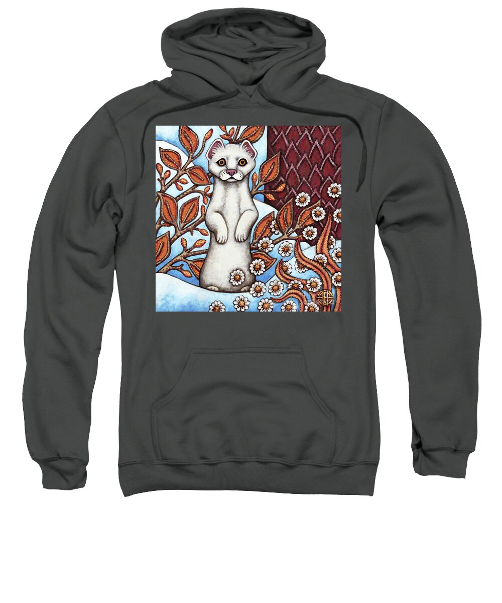 Animal Portrait Sweatshirt featuring the painting Winter Weasel by Amy E Fraser