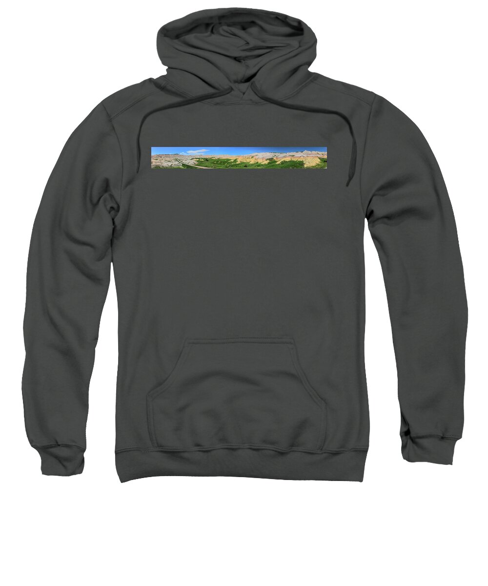 Yellow Mounds Sweatshirt featuring the photograph Yellow Mounds, Badlands National Park, Panorama 2 by Doolittle Photography and Art