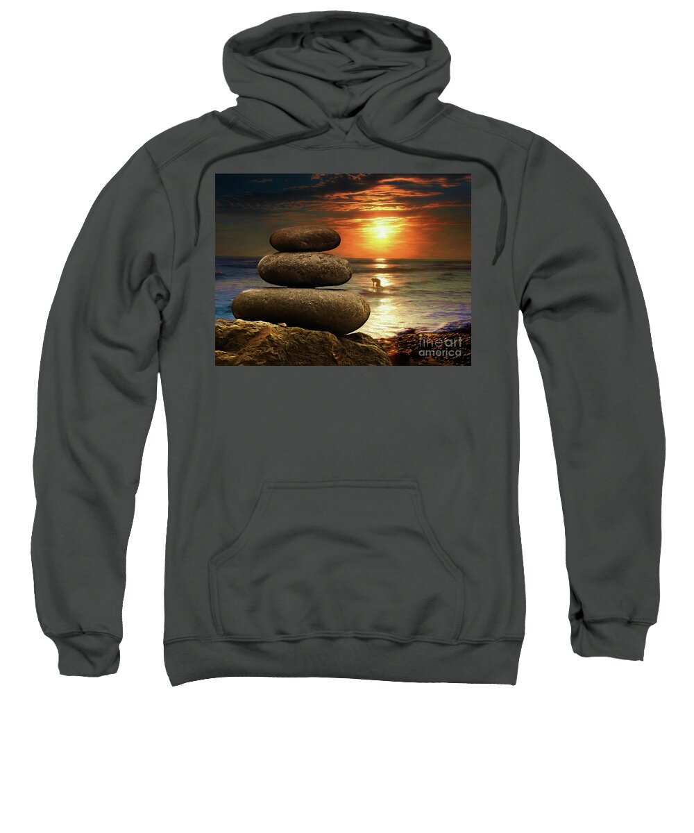 Zen Stones Sweatshirt featuring the photograph Zen Stones California Sunset by Scott Cameron