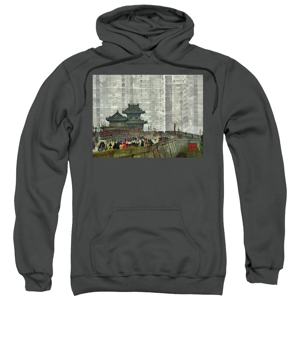 Abstract Sweatshirt featuring the mixed media 031 Architectural Abstract, Cityscape, High Rise City Walls, Xian, China by Richard Neuman Architectural Gifts