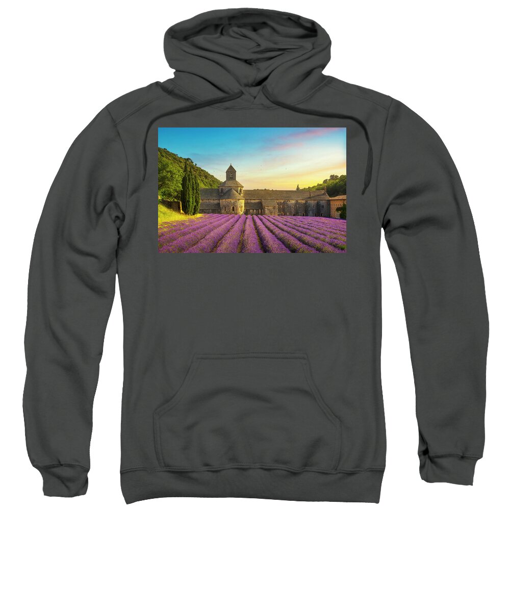 Senanque Sweatshirt featuring the photograph Senanque Abbey at Sunset by Stefano Orazzini