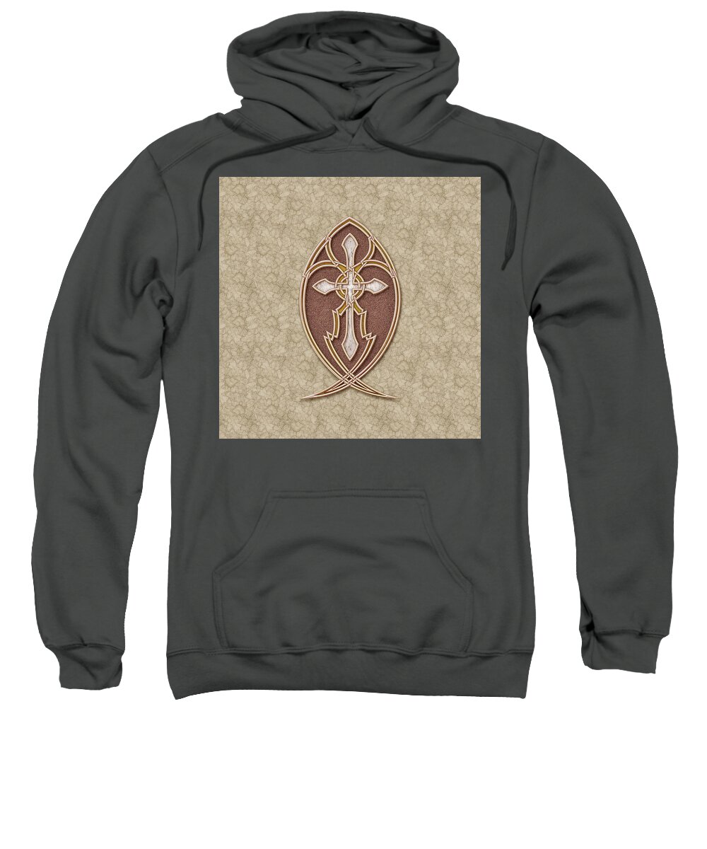 Christian Art Sweatshirt featuring the mixed media Christian Cross by Kurt Wenner
