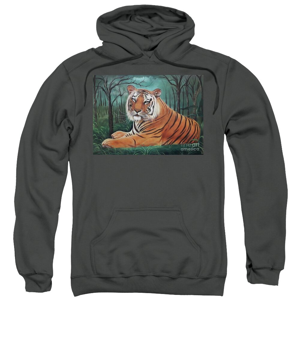 Handmade Tiger Painting On Canvas Painting Sweatshirt featuring the painting handmade Tiger painting on canvas Painting #1 by Manish Vaishnav
