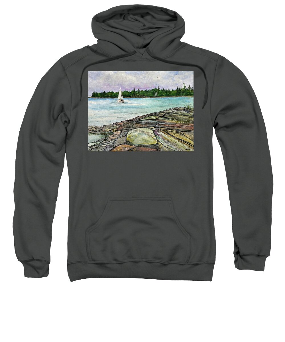 Acadia National Park Sweatshirt featuring the painting Kaleidoscope Rocks, Acadia Maine #1 by Kellie Chasse