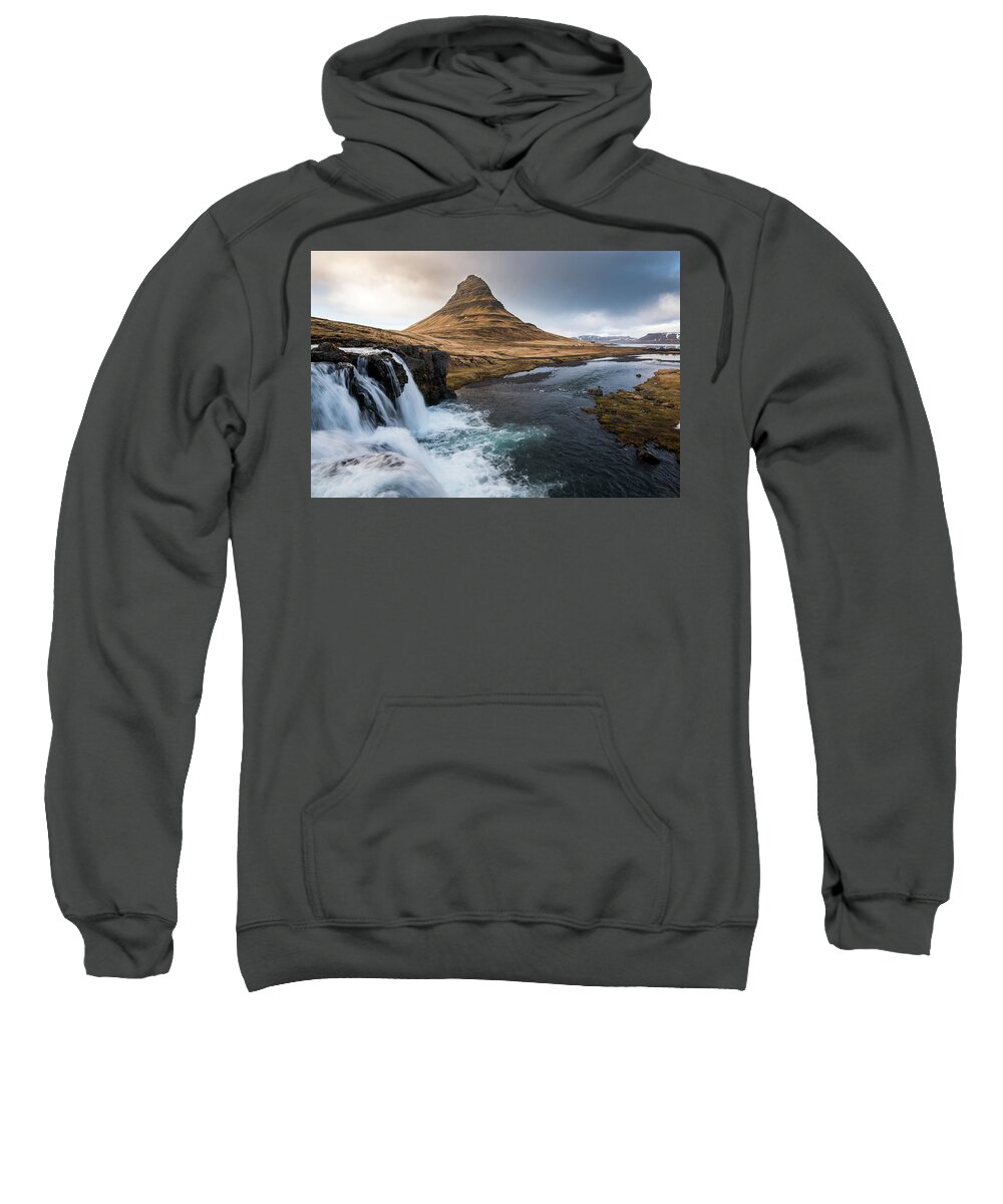 Iceland Sweatshirt featuring the photograph Kirkjufell mountain and the kirkjufellfoss waterfall in Iceland #2 by Michalakis Ppalis