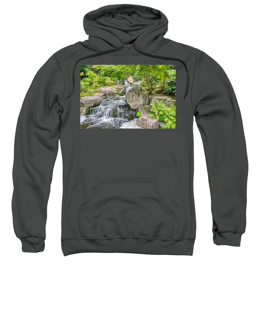 Kyoto Gardens Sweatshirt featuring the photograph Kyoto Gardens Water Fall #2 by Raymond Hill
